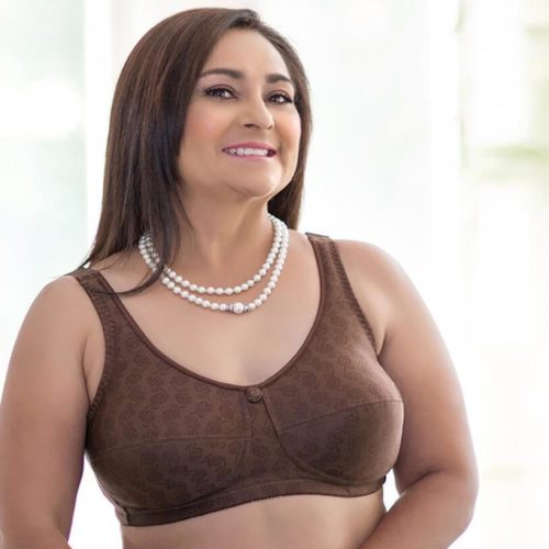 Woman wearing brown bra