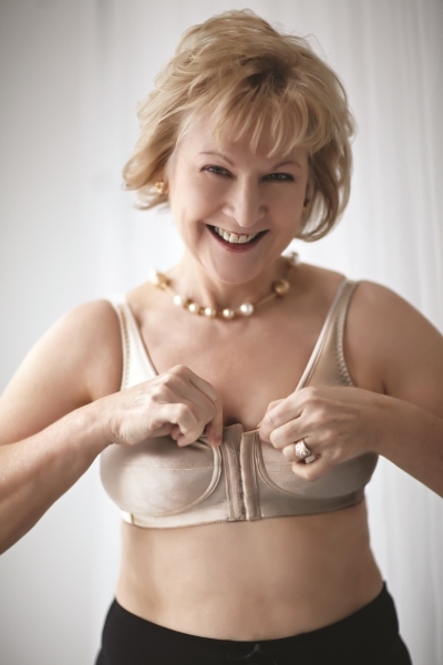 woman in nude front clasp bra