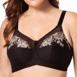 woman wearing black and silver bra with sheer detail