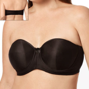 woman wearing black strapless bra