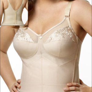 woman wearing nude longline with softcup with sheer detail